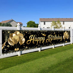 Happy Birthday Backdrop Decor Happy 30 40 50th Birthday Banner Garland For Adult Black Gold Birthday Party Supplies Photo Props