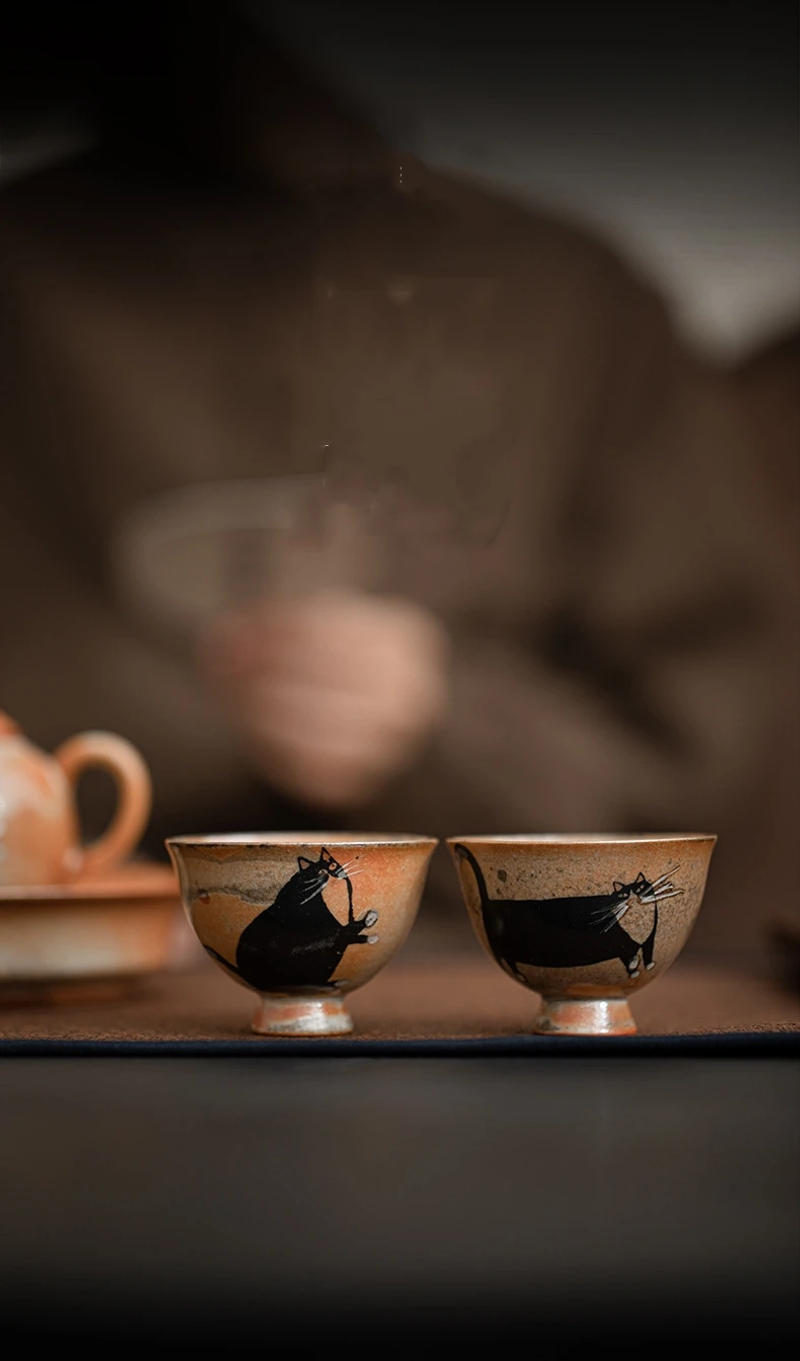 Description Picture 2 of item60ml Cute Cat Teacup Chinese Ru Yao Ceramic Opening Cup Pottery Beautiful Cups Tea Cup Set Teaware For Tea Ceremony Lily Deng