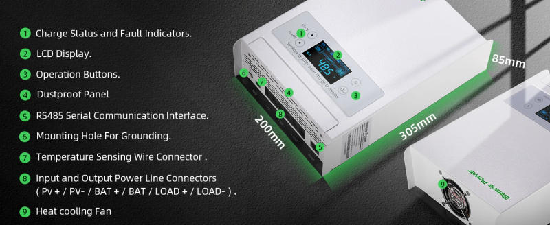 Description Picture 5 of itemBateria Power 100A 12/24/36/48V MPPT Solar Charge Controller, 99.5% MPPT Efficiency Solar Panel Charge Regulator (SunRock 100)