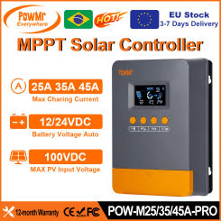PowMr Choice 25A 35A 45A MPPT Solar Charge Controller 12V 24V Auto 100V Panel Intelligent Regulator Lead-acid/Lithium Battery
