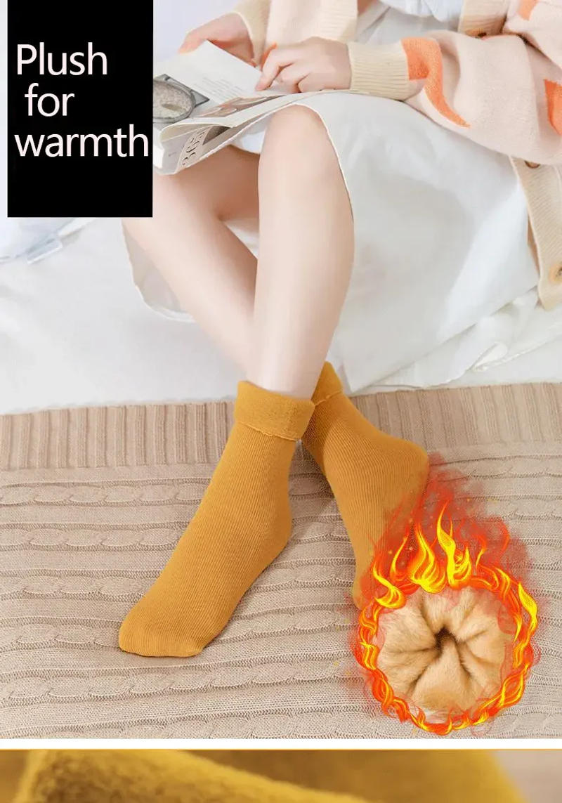 Description Picture 2 of item5pairs Autumn And Winter Warm Terry Socks, Women's Solid Color Thickened And Fleece Women's Socks