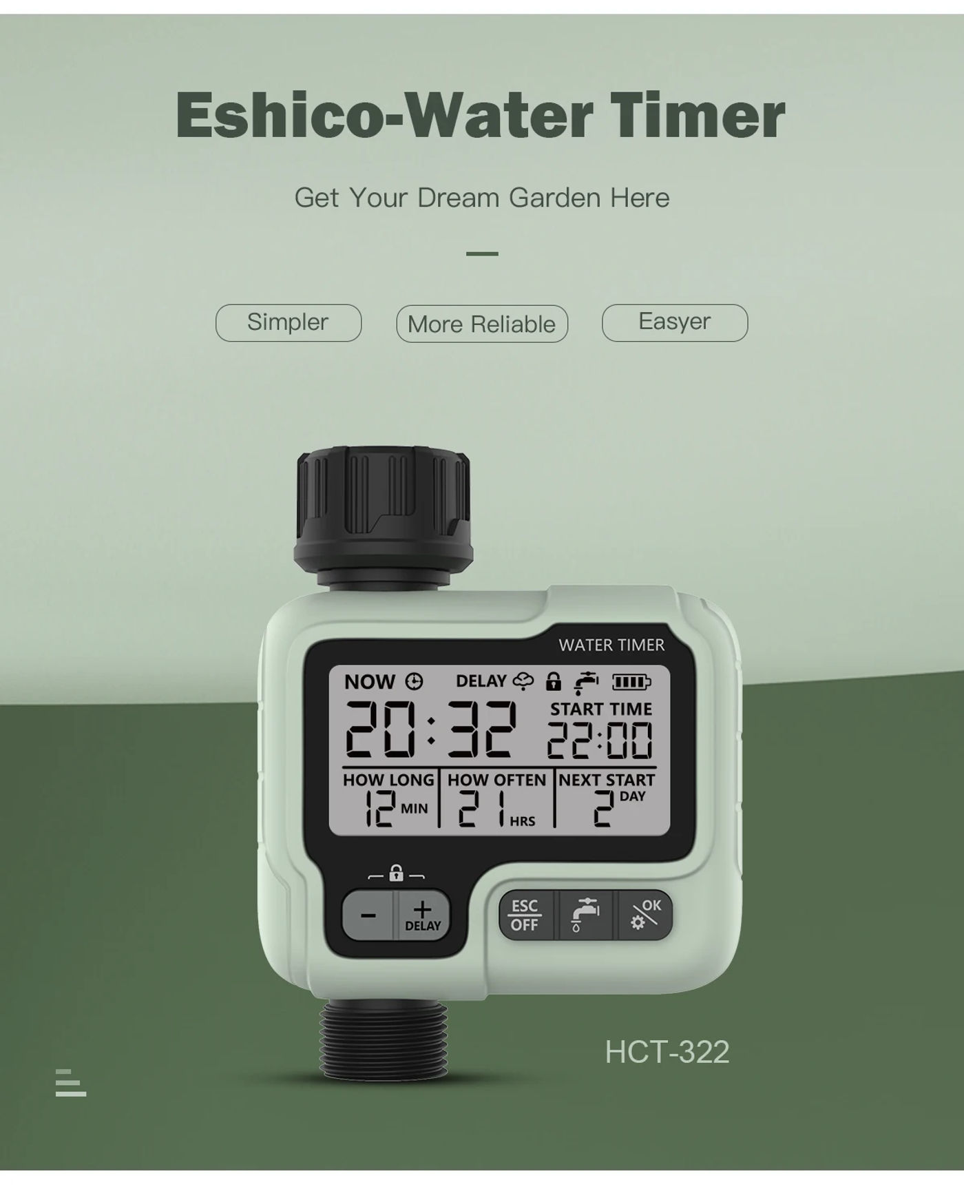 Description Picture 3 of itemEshico HCT-322 Automatic Water Timer Garden Digital Irrigation Machine Intelligent Sprinkler Outdoor Use to Save Water &Time