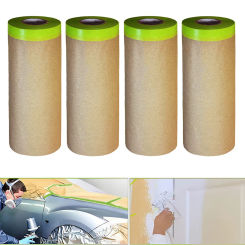 4pcs 15M Pre-Taped Masking Film Paper Painting Drop Film Painters Paper Roll, Assorted Paint Masking Paper for Car and Furniture