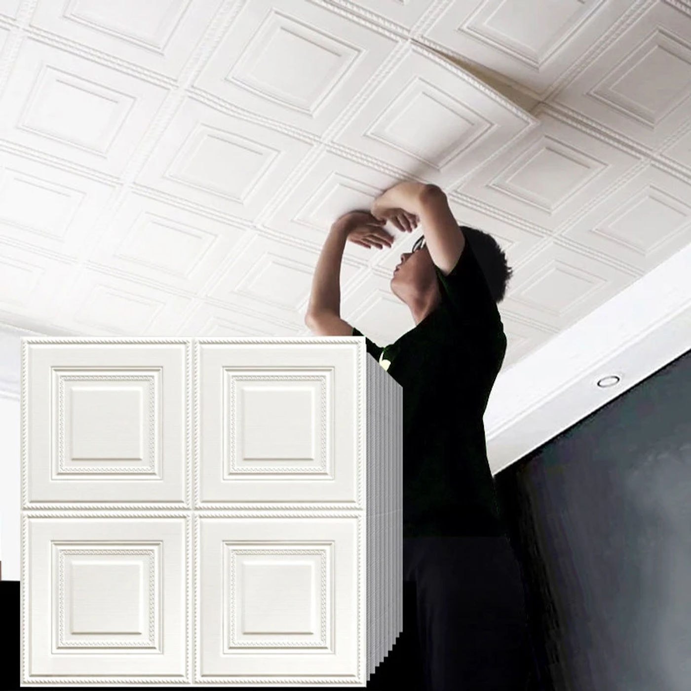 Description Picture 2 of item35*35cm Home Waterproof Room Decor Ceiling Self-adhesive 3D Suspended Wall Stickers Decoration Peel and Stick Wallpaper Roof