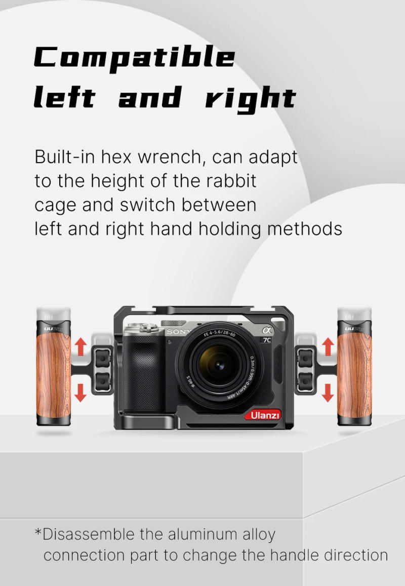 Description Picture 4 of itemULANZI R075 Universal Camera Cage Side Handle for Sony Canon Nikon Camera Cage Wooden Handle Grip Cold Shoe for Mic Video Light