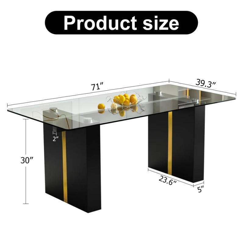 Description Picture 2 of itemectangular glass table, which can accommodate 6-8 people, equipped with 0.39-inch tempered glass table top and large MDF table