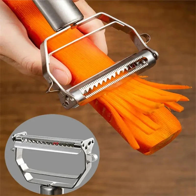 Description Picture 2 of item2Pcs Multifunction Vegetable Peeler Slicer Stainless Steel Potato Peeler Cucumber Carrot Grater Peeler Kitchen Accessories