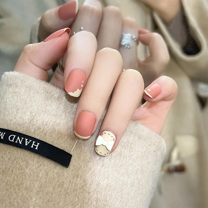 Description Picture 5 of item24Ps Black Pink with Wearable False Nail Art Bow Design Removable Press Nail Tips Faux Acrylic False Nails Finished Product