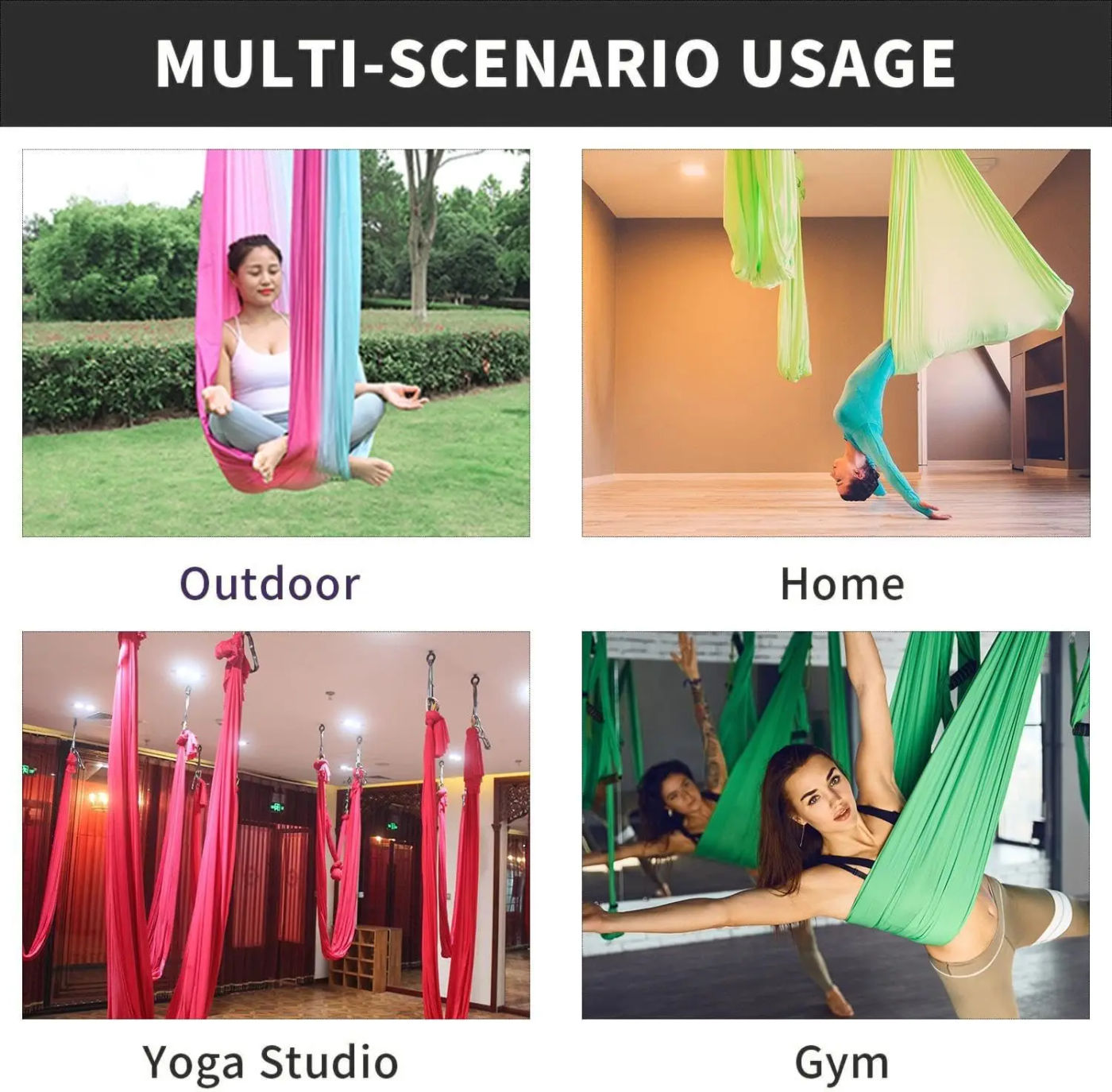 Description Picture 5 of itemFITNESS 4.37 Yards Aerial Yoga Hammock Set- Durable Aerial Silks with Extension Straps and Carabiners Inversion Practice