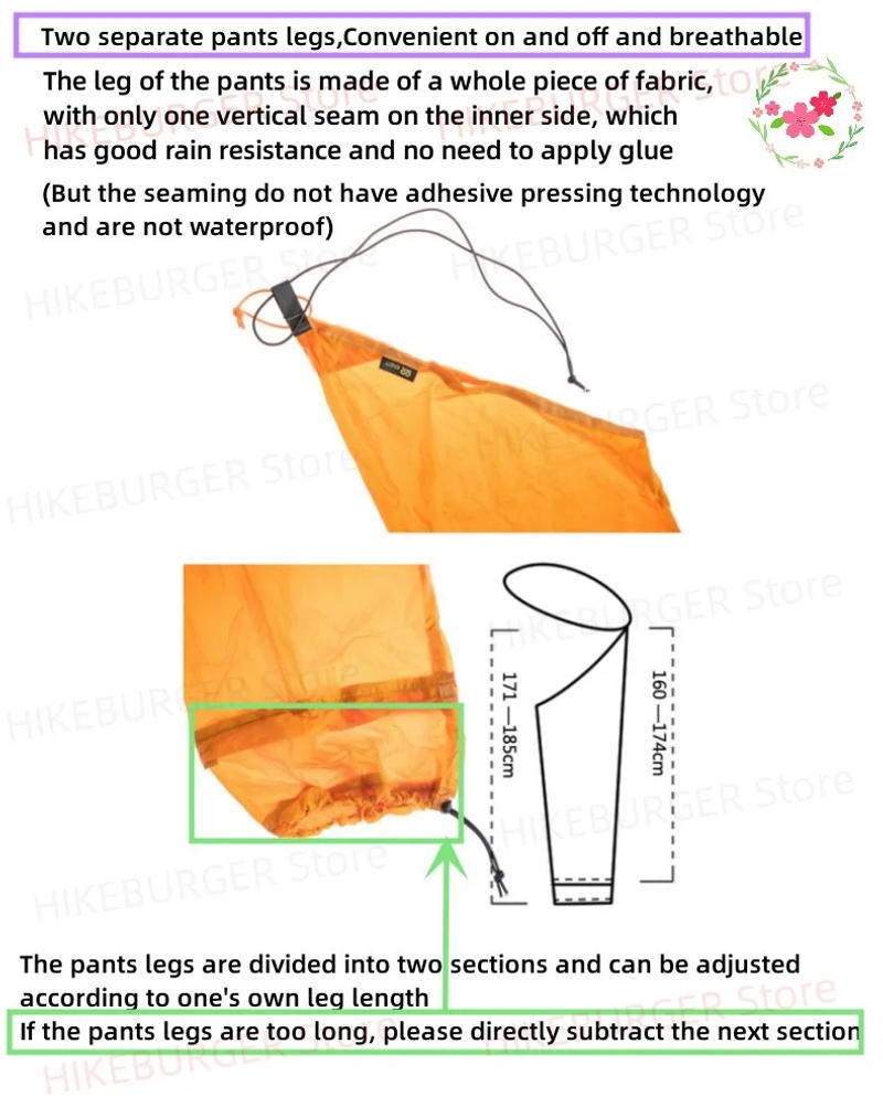 Description Picture 3 of itemKnot Ultralight Outdoor Rain Pants Double-sided Silicone Mountaineering Hiking Waterproof Multifunctional 20D Nylon Rain Pants