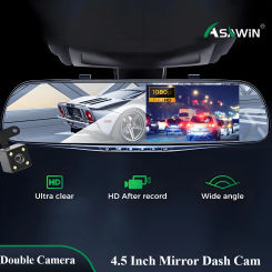 4.5 in Rear View Mirror Video Recroder Car DVR Mirror Dash Cam Backup Smart Mirror Camera Dual Cameras Night Vision