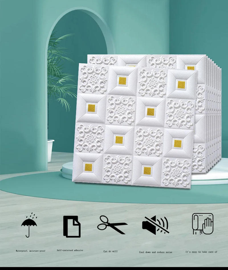 Description Picture 2 of item10Pcs 70x70cm Big Size Ceiling Wallpaper 3D Brick Waterproof Wall Stickers Foam Self-Adchive Wall Decoration