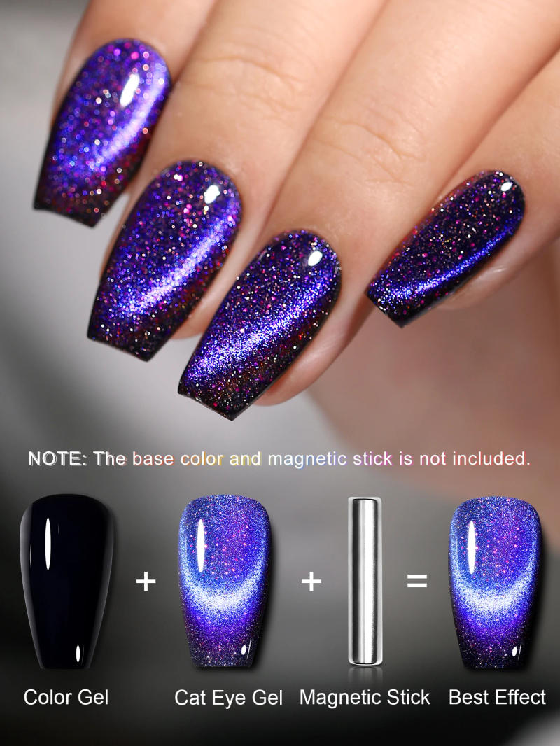 Description Picture 6 of itemYOKEFELLOW 10ML Purple Crystal Eye Cat Magnetic Gel Sparkling Glitter Gel Nail Polish Semi Permanent UV Gel Nail Art Decoration