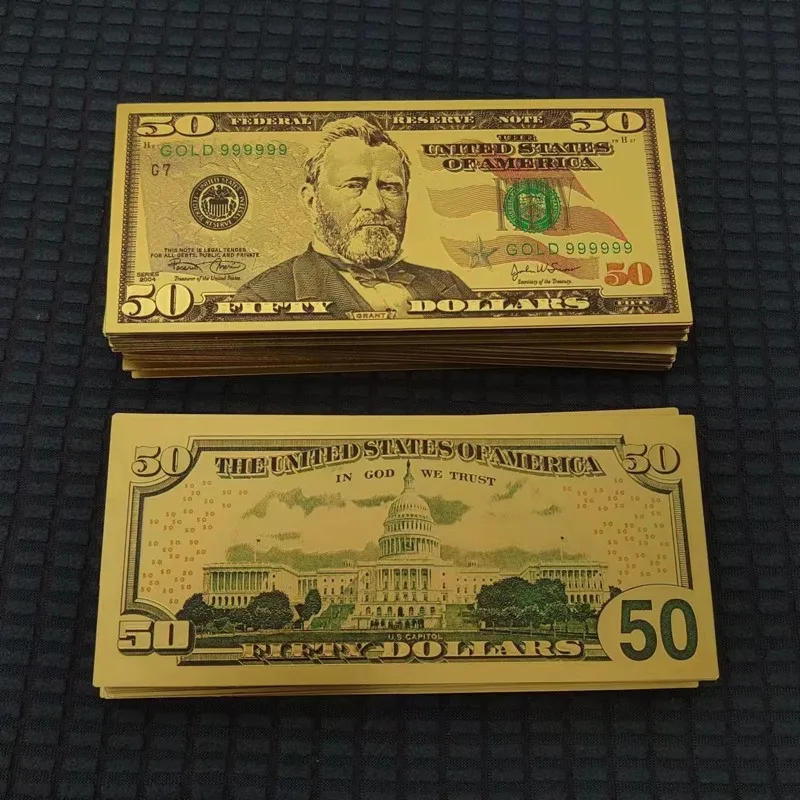 Description Picture 4 of item5~100pcs US 100 Dollars 100 Dollar Bills Fake Dollars Gold Banknotes Golden USD Fake Money Crafts for Collection Home Decor