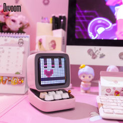 Ditoo Bluetooth Speaker Retro Pixel Art Game Portable with 16X16 LED App Controlled Front Screen (Pink) DIY LED Display Board