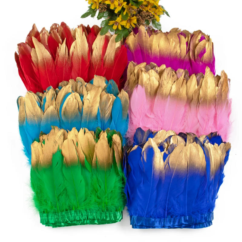 Description Picture 3 of item1Meter Dyed Golden Goose Feather Trims for DIY Craft Party Wedding Dress Carnival Ribbon Clothes Decor Plumas Accessories15-20cm