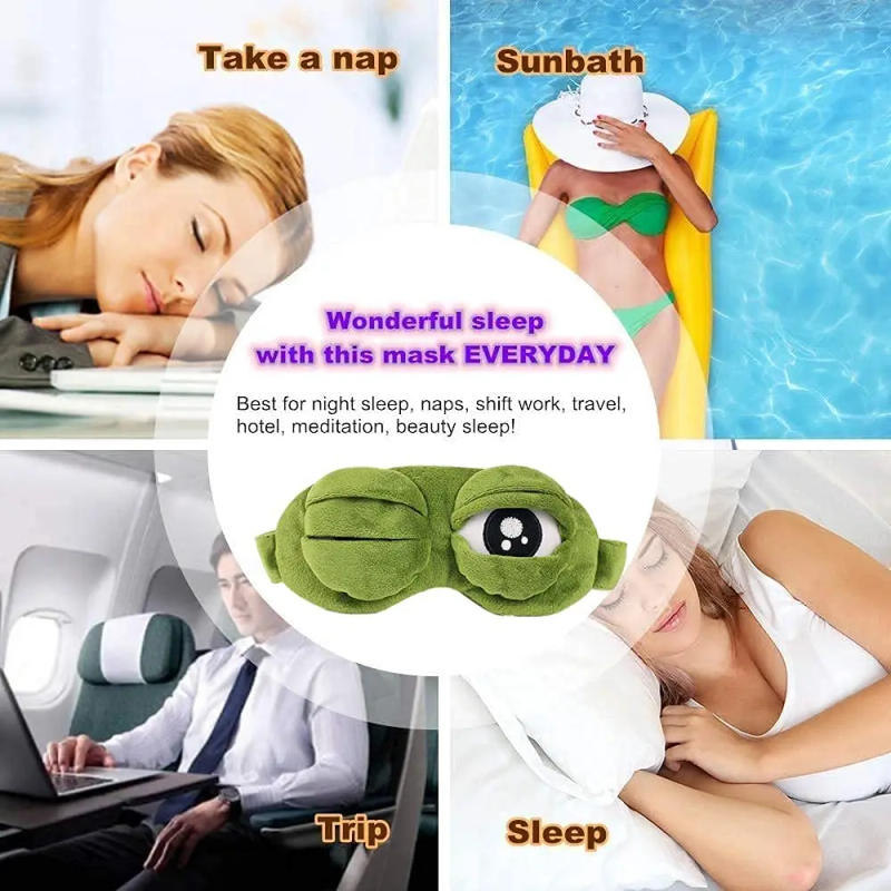 Description Picture 4 of item3D Sad Frog Sleep Mask Natural Sleeping Eyeshade Cover Shade Eye Patch For Travel Office Room Relieve Stress Anxiety Gift