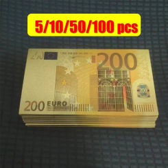 5~100pcs Colorful European Gold Banknote Currency 200 Euro Banknote in 24K Gold Foil Fake Money For Gifts