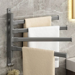 Bathroom Towel Rack Rotatable Towel Holder Space  Kitchen Kitchen Hanging Wall Moun  Aluminum 1/2/3/4/5-Bar Towel Hangerted