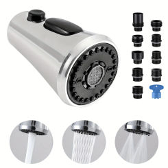 1pc 3 Functions Kitchen Sink Faucet Sprayer Head With 9 Adapter, Pull Down Kitchen Faucet Sprayer Head Replacement Part