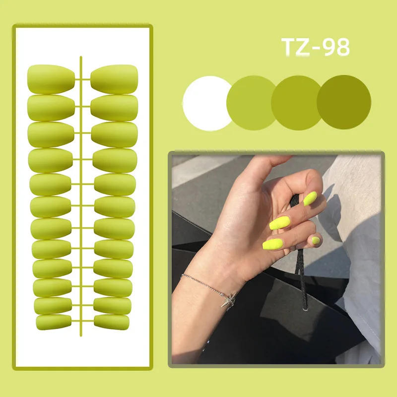 Description Picture 6 of item24Pcs/Set Long Round Head Bright Solid Color Press On Acrylic Nail Art Fake Nails Finished Wearing Manicure Reusable False Nails