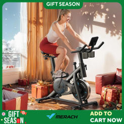 MERACH Exercise Bike Brake Pad Stationary Bike Low Noise Indoor Cycling Bike 270lbs Weight Capacity Tablet Mount Fitness Courses