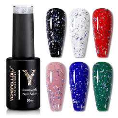 YOKEFELLOW 10ml NEW Glitter Rubber Base Top Coat Gel Nail Polish Spring Color Sequins Soak Off UV LED Self-leveling Varnish