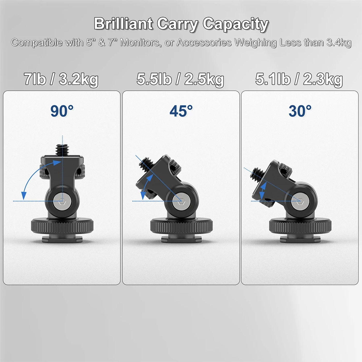 Description Picture 3 of itemCamera Monitor Mount with Cold Shoe Base,1/4" Screw for 5" & 7" Field Monitor, 180° Tilt Adjustable Holder for Video LED, Flash