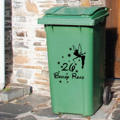 Tinkerbell Fairy Pixie Trash Can Stickers Personalized Numbers Street Road Vinyl Art Decals Garbage Bin Decor