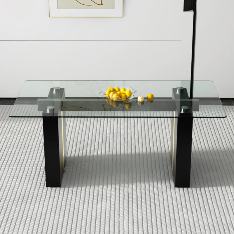 Description Picture 4 of itemectangular glass table, which can accommodate 6-8 people, equipped with 0.39-inch tempered glass table top and large MDF table