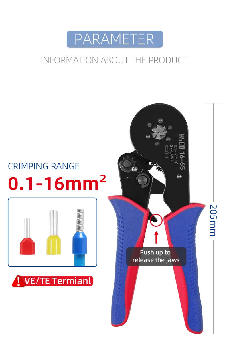 Description Picture 3 of itemTubular Terminal Crimping Pliers HSC8 16-4S 16-6S 16mm² Crimper Tools Wire Connector Ferrule Household Electrical Clamp Tool