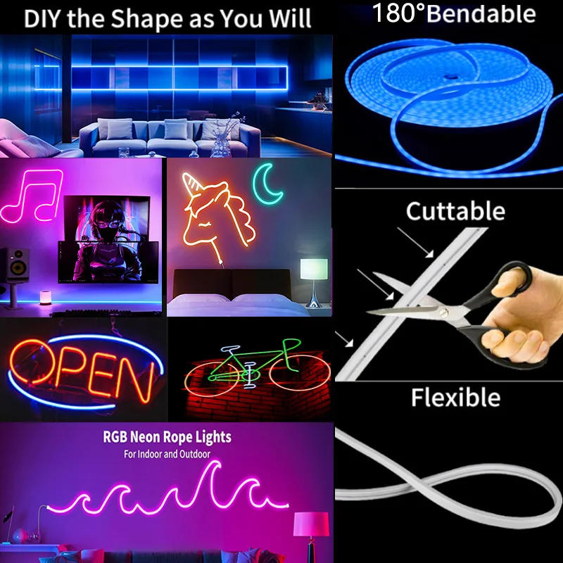 Description Picture 4 of itemDC5V USB RGB Neon LED Strip Light 1M 2M 3M Waterproof Neon Sign Tape Bluetooth Tuya App Control For Room Wall Decor Fairy Light