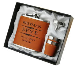 6 oz Brown leather hip flask hip flask ,Free Personalized Engraved ,Groom or Groomsman or Best man gift , Birthday gift