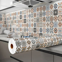 40cm European Style Oil-proof Kitchen Self-adhesive Furniture Wall Stickers Bathroom Tiles 3D Waterproof Vinyl Cabinet Wallpaper