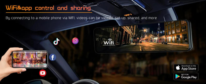 Description Picture 3 of item3 Camera Wifi 10 Inch Rear View Mirror Dash Cam 3 Ways Car Camera Touch Screen Inside And Out Side