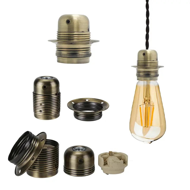 Description Picture 3 of itemVintage LED Lamp Hoder E27 E26 DIY Industrial Pendant Light Bulb Base With Ring Retro Screw Socket Fitting Adapter Lampholder