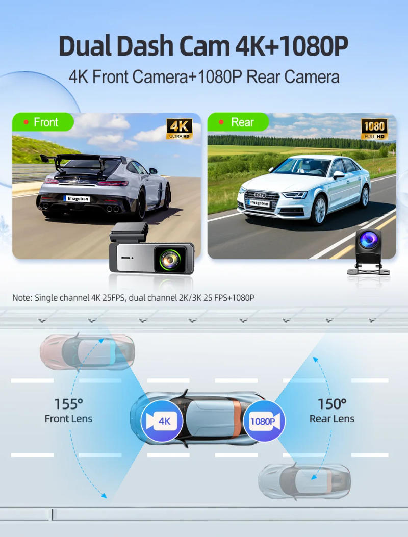 Description Picture 3 of item4K Dash Cam Ultra HD GPS ADAS Auto Record 150FOV Motion Detection Car DVR Support Rear Cam Voice Control Loop Recording