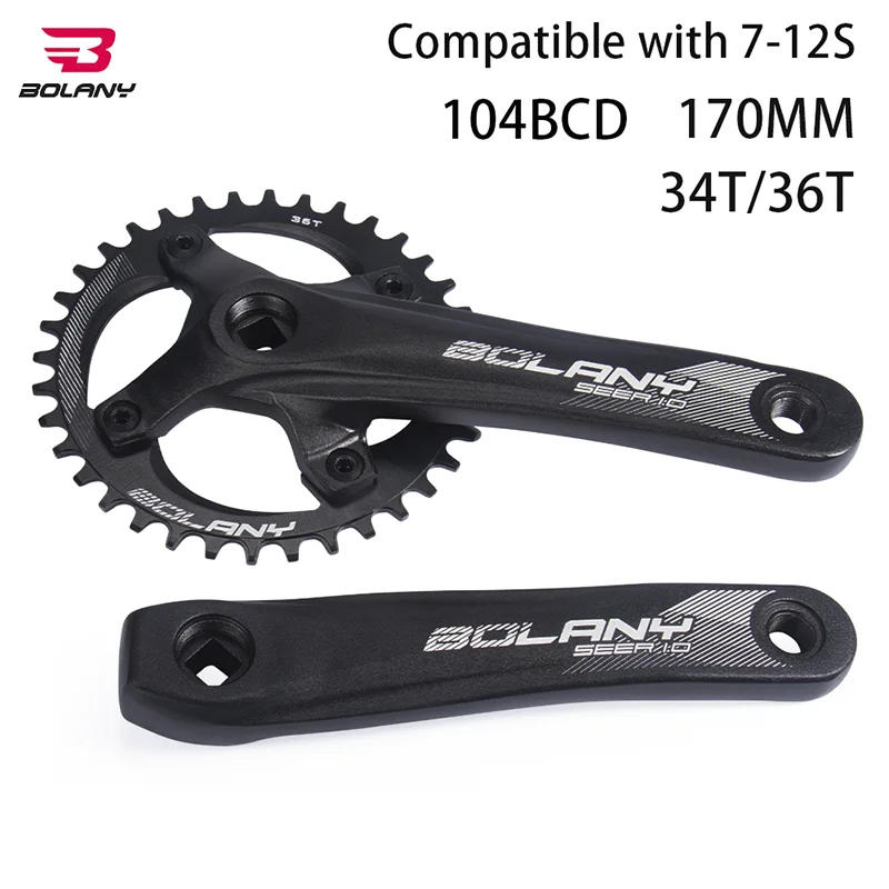 Description Picture 2 of itemBOLANY 104BCD 7-12S Bicycle Crankset Mountain Bike Square Hole Crank Aluminum Alloy Crank 170mm Black 34T 36T Bike Chainwheel