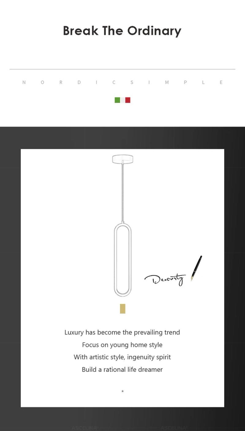 Description Picture 4 of itemModern Minimalist LED Pendant Light Chandelier For Bedroom Restaurant Living Room Gold Black Hanging Lamps Decoration Led Lustre