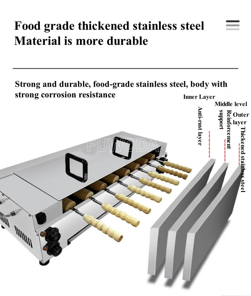 Description Picture 4 of itemCommercial 8pcs Chimney Cake 110V/220V/LPG Machine Ice Cream Cone Stainless Steel Bread Baking Equipment Chimney Bread
