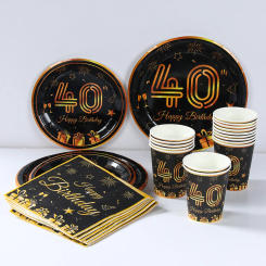40th Birthday Disposable Tableware Plates Cups 40th Birthday Party Decorations Adults Woman 40 Years Party Birthday Anniversary