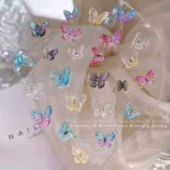30Pcs Aurora Multicolor Butterfly Nail Art Charms 3D Resin Crystal Rhinestones Nail Decorations DIY Pressing Nail Decoration