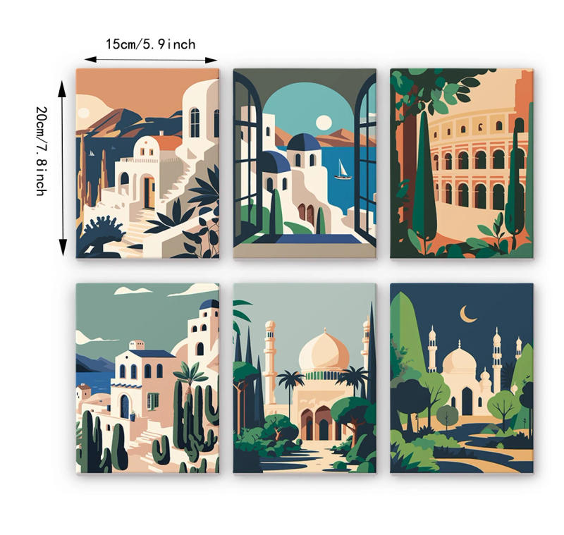 Description Picture 4 of itemArchitectural Mini paint by numbers Set, Leisure Handmade Creation, Room Decoration Hanging Painting, Gift 15x20cm/5.9x7.8inch