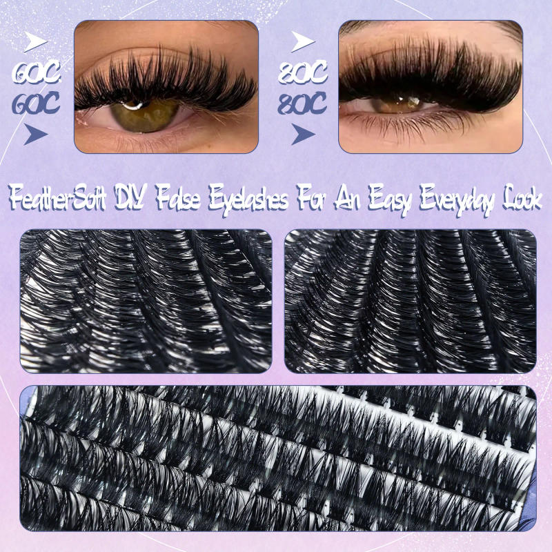 Description Picture 3 of item200 Clusters - 60 C/80 C - D I Y Eyelashes, 9-16 mm Mixed Length, Fluffy and Natural 3 D Eyelash Extensions