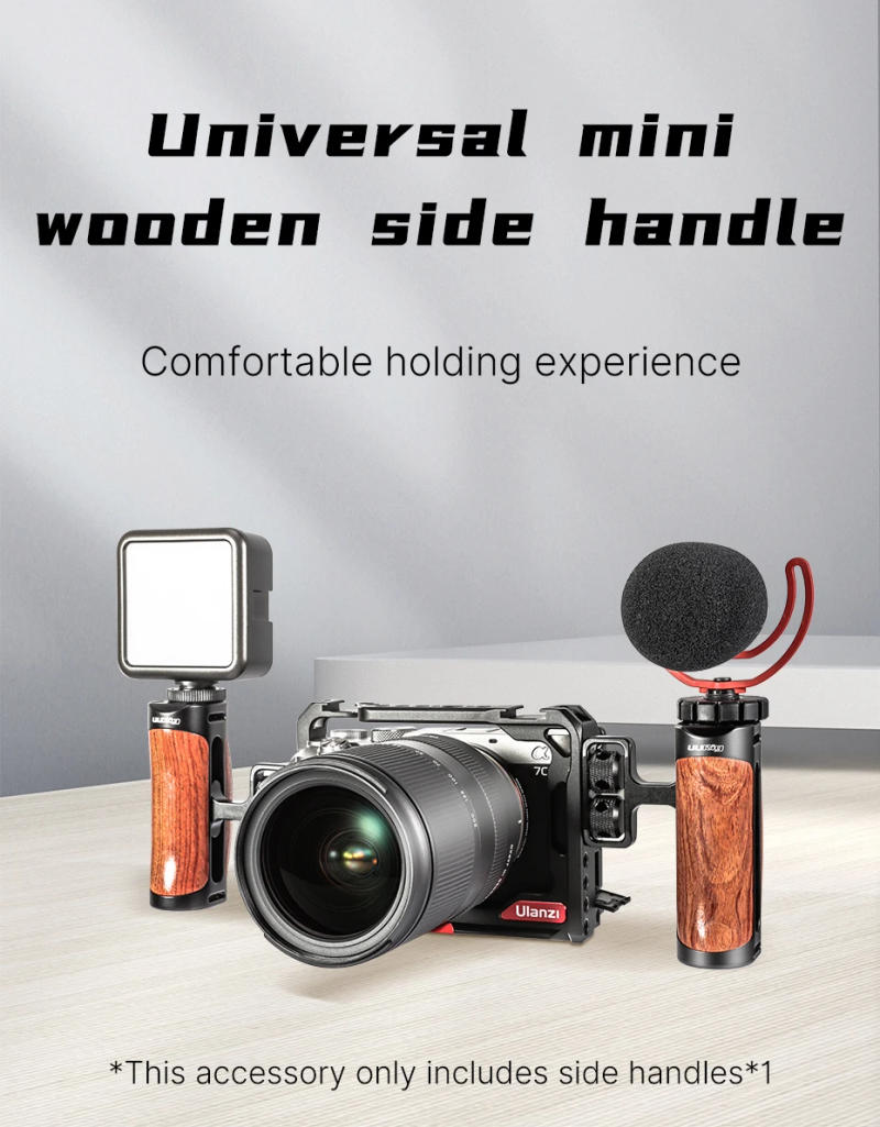 Description Picture 2 of itemULANZI R075 Universal Camera Cage Side Handle for Sony Canon Nikon Camera Cage Wooden Handle Grip Cold Shoe for Mic Video Light