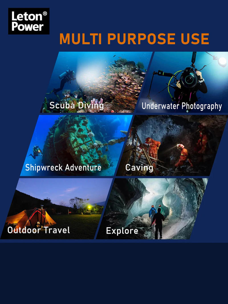 Description Picture 3 of itemLetonPower diving flashlight underwater light scuba diving flashlight, SM-16 underwater 100M, Type C rechargeable flashlight