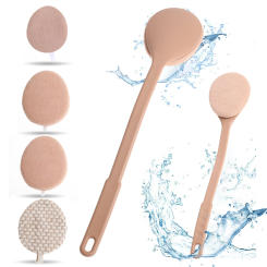 4-in-1 Long Handle Body Scrubber Brush with 4 Replaceable Exfoliating Heads – Back, Leg & Foot Shower Loofah Sponge Bath Brush