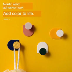 Household simple Nordic hook punch-free strong color sticky hook wall hook bathroom wall creative coat and hat hook