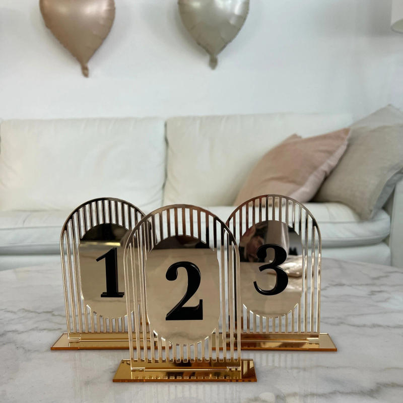Description Picture 5 of itemSilver Wedding Arch Table Numbers Wedding Modern Party Event Decor Acrylic Table Numbers 3D Gold Mirror Table Signs