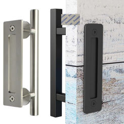 1Piece Rustic Heavy Double Sided Sliding Barn Door Bar Finger Pull Handle Round Square Black Coated Iron Brushed Stainless Steel